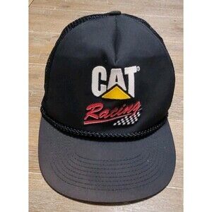 Vintage CAT Racing Snapback Hat Caterpillar Tonkin Cat Licensed Products Black